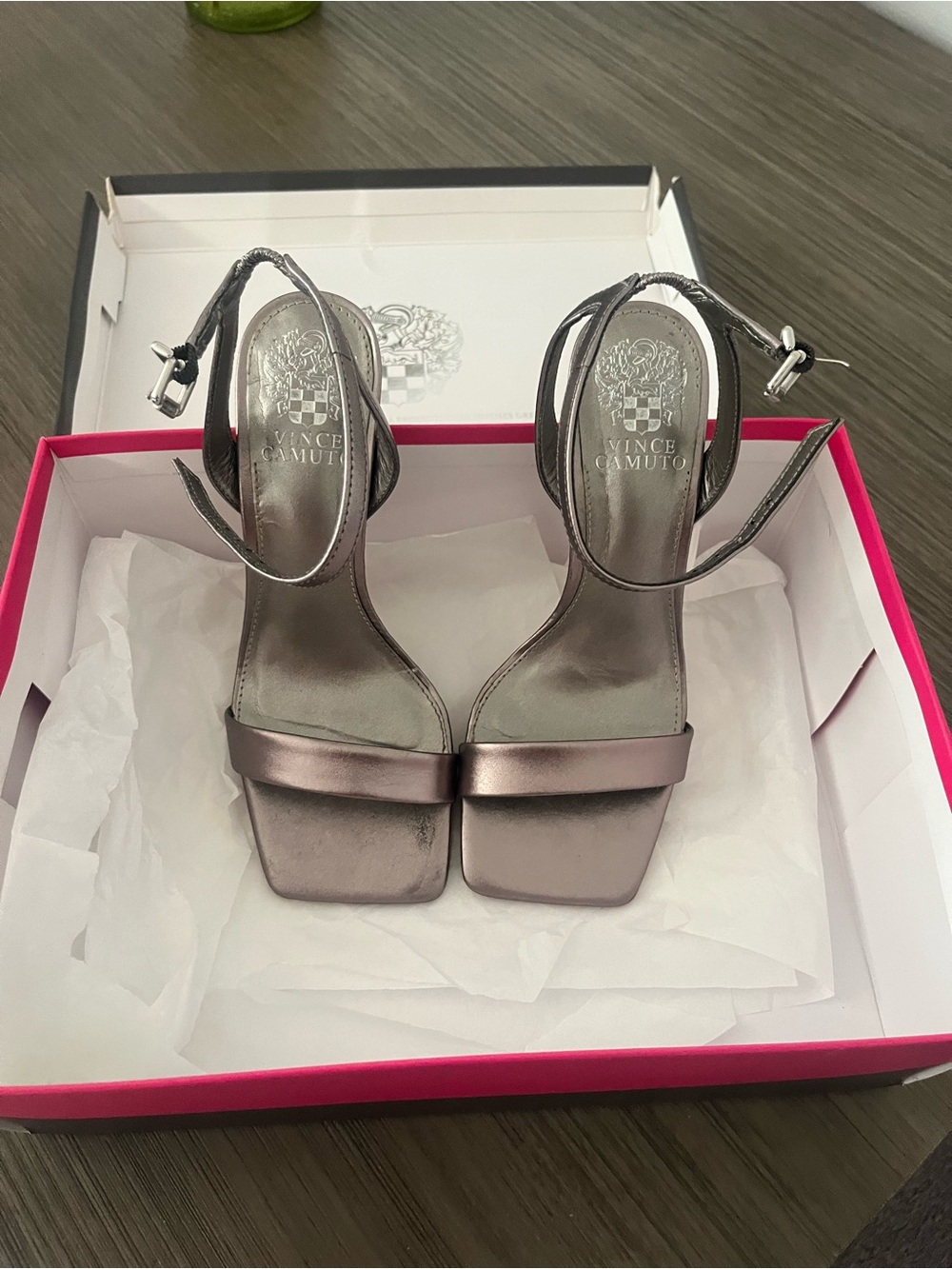 Vince Camuto Metallic Pewter Ankle-Strap Heeled Sandals